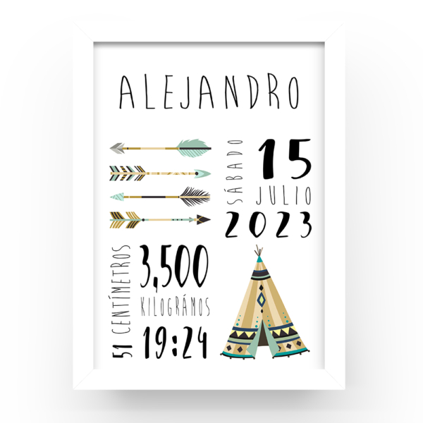 Cuadro personalizado natalicio Tipi flechas