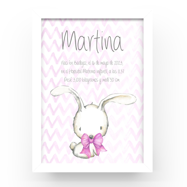 Cuadro personalizado natalicio Conejito lazo - Imagen 2