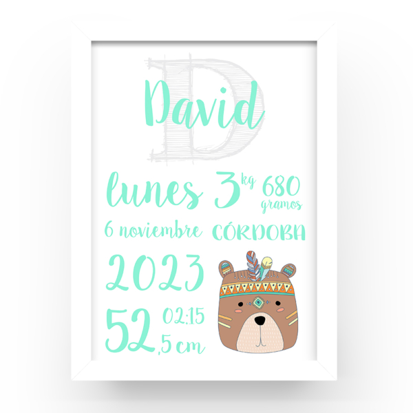 Cuadro personalizado natalicio Oso tribal - Imagen 2