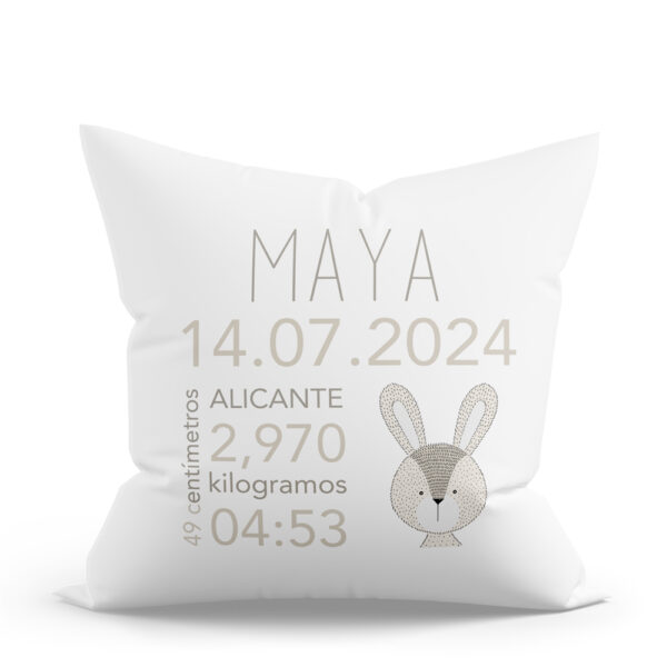 COJÍN PERSONALIZADO NATALICIO CONEJITO RAYITAS