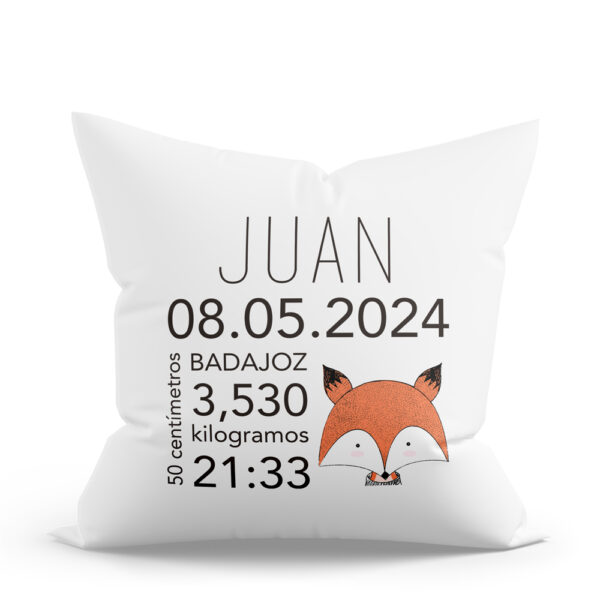 COJÍN PERSONALIZADO NATALICIO ZORRITO RAYITAS