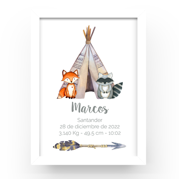 Cuadro personalizado natalicio Tipi mapache