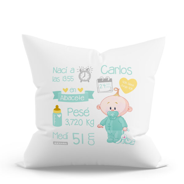 COJÍN PERSONALIZADO NATALICIO BEBÉ - Imagen 2