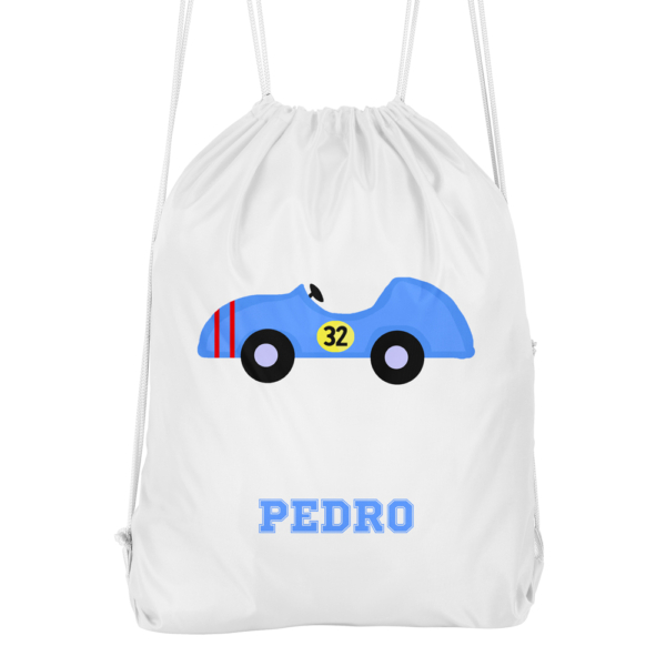 Mochila cuerdas personalizada Coche carreras - Imagen 3