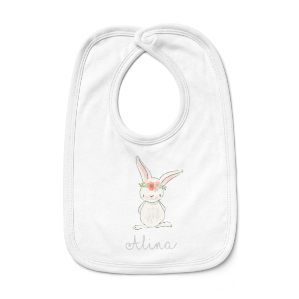 Babero bebé personalizado Conejita corona flores - Imagen 9