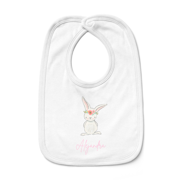 Babero bebé personalizado Conejita corona flores - Imagen 2