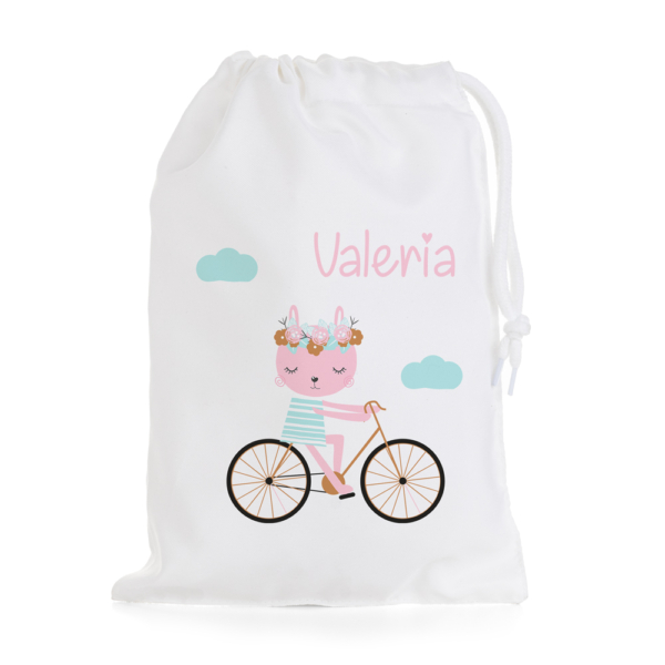 BOLSA DE MERIENDA PERSONALIZADA CONEJITA BICICLETA