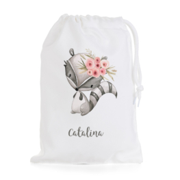 BOLSA DE MERIENDA PERSONALIZADA MAPACHE FLORES