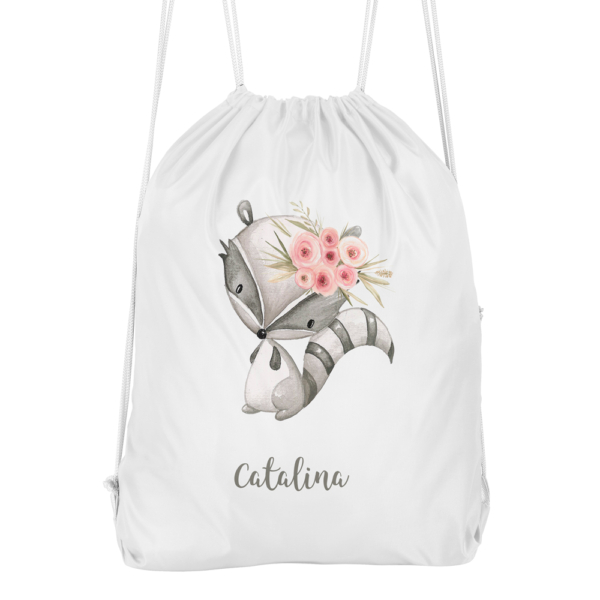 Mochila cuerdas personalizada Mapache flores
