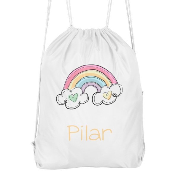 MOCHILA CUERDAS PERSONALIZADA ARCOÍRIS CORAZONES - Imagen 2