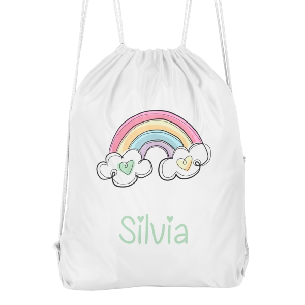 MOCHILA CUERDAS PERSONALIZADA ARCOÍRIS CORAZONES - Imagen 3