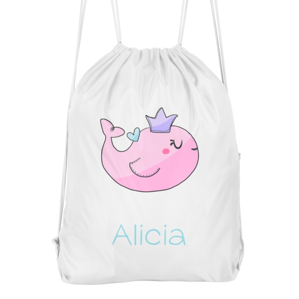 MOCHILA CUERDAS PERSONALIZADA BALLENA CORONA CORAZÓN - Imagen 2