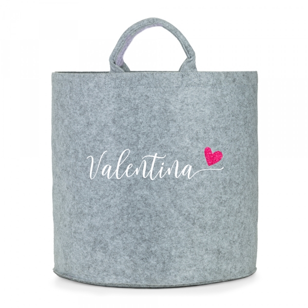 Cesto fieltro personalizado Nombre corazón