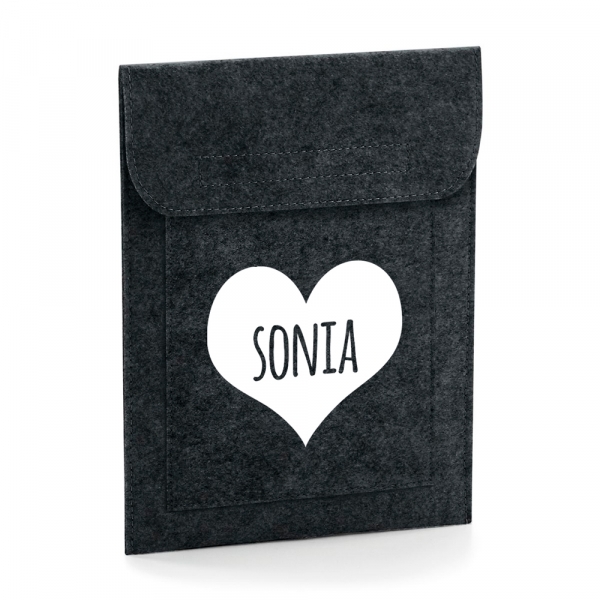 FUNDA TABLET PERSONALIZADA FIELTRO CORAZÓN NOMBRE DENTRO - Imagen 2