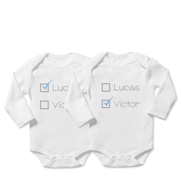 2 BODYS BEBÉ PERSONALIZADOS TICK GEMELOS - Imagen 2