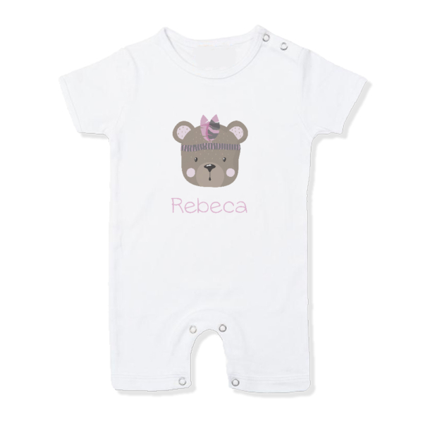 Pijama bebé personalizado Carita osito plumas rosas - Imagen 2